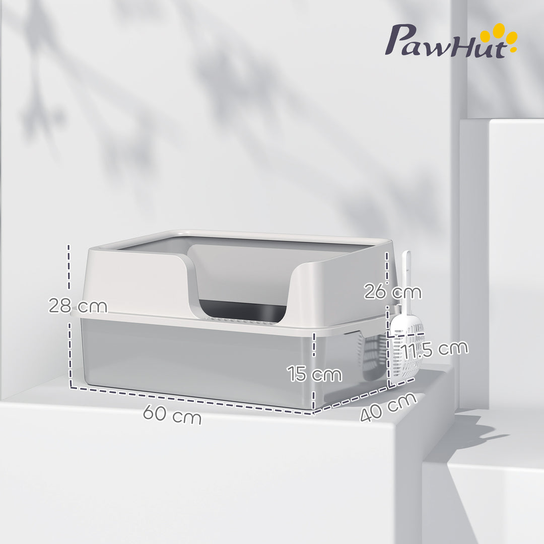 Stainless Steel Litter Box with Detachable Rim, Scoop, Easy Cleaning, Odour-Resistant, 60 x 40 x 28 cm