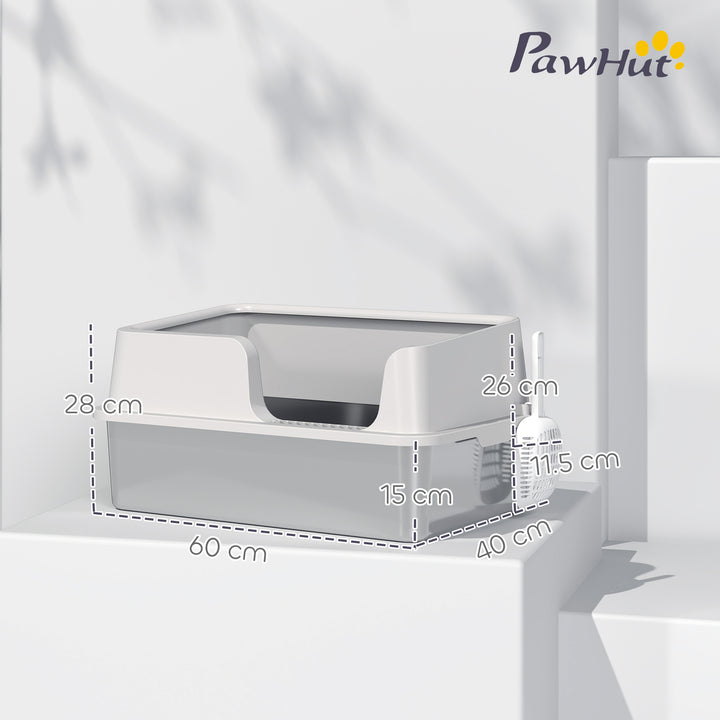 Stainless Steel Litter Box with Detachable Rim, Scoop, Easy Cleaning, Odour-Resistant, 60 x 40 x 28 cm