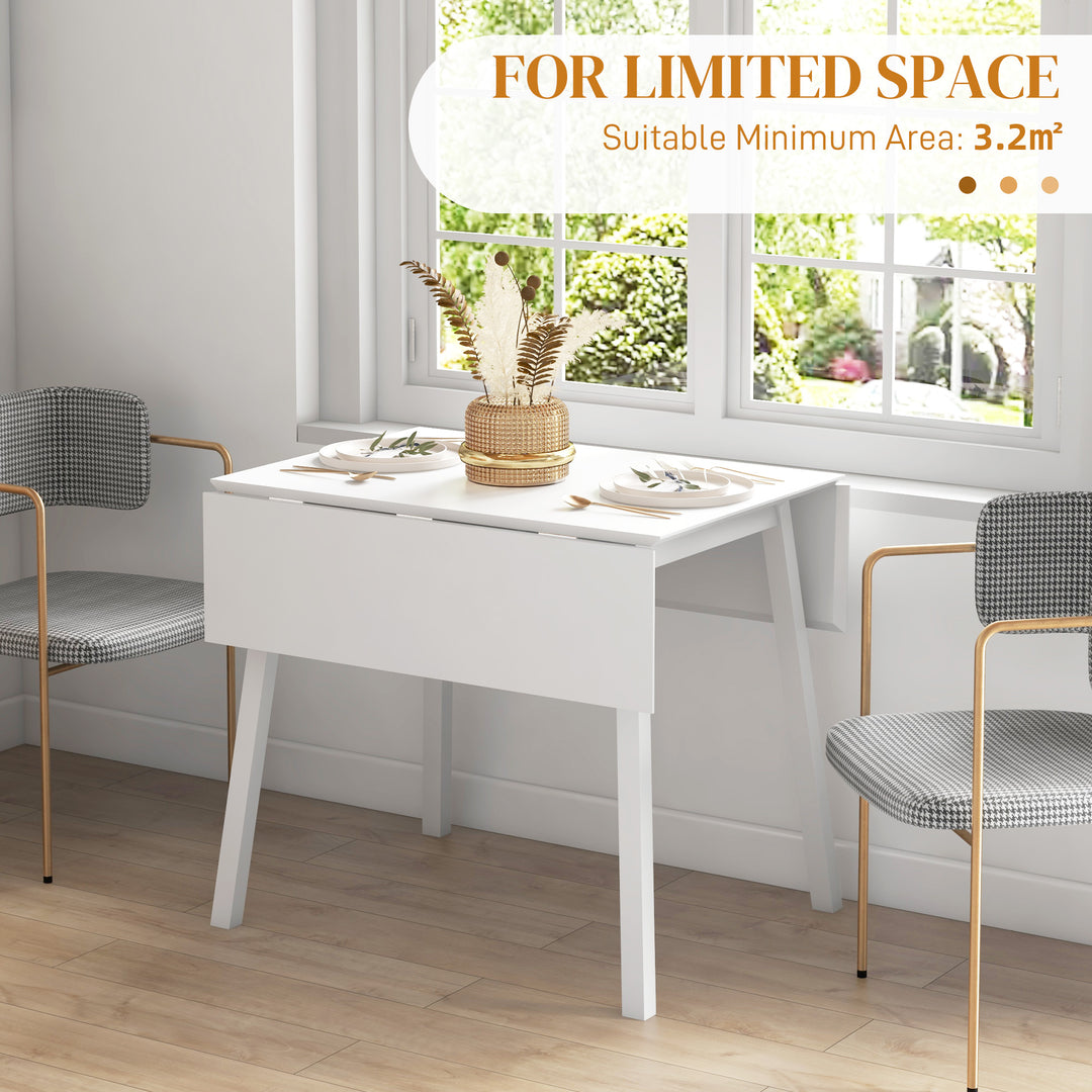 Solid Wood Folding Dining Table, Drop Leaf Table for 2-4 People, Rectangle Kitchen Table for Small Space, White