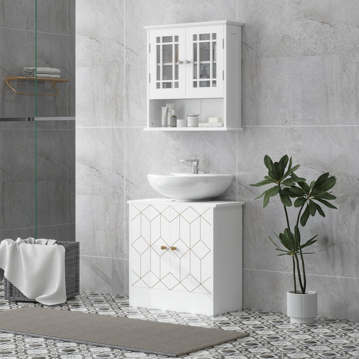 Under Sink Bathroom Cabinet, Under Sink Cabinet with Adjustable Shelf and Open Compartment for Basin with or without Pedestal, 60 x 30 x 60cm, White