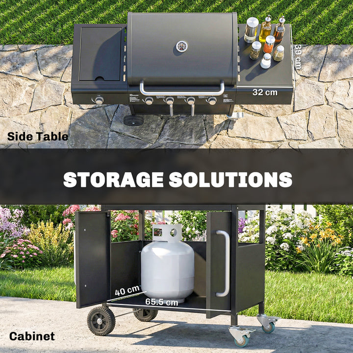 4+1 Burner Gas BBQ Grill with Storage Cabinet, 15.2 kW Gas Barbecue Tr