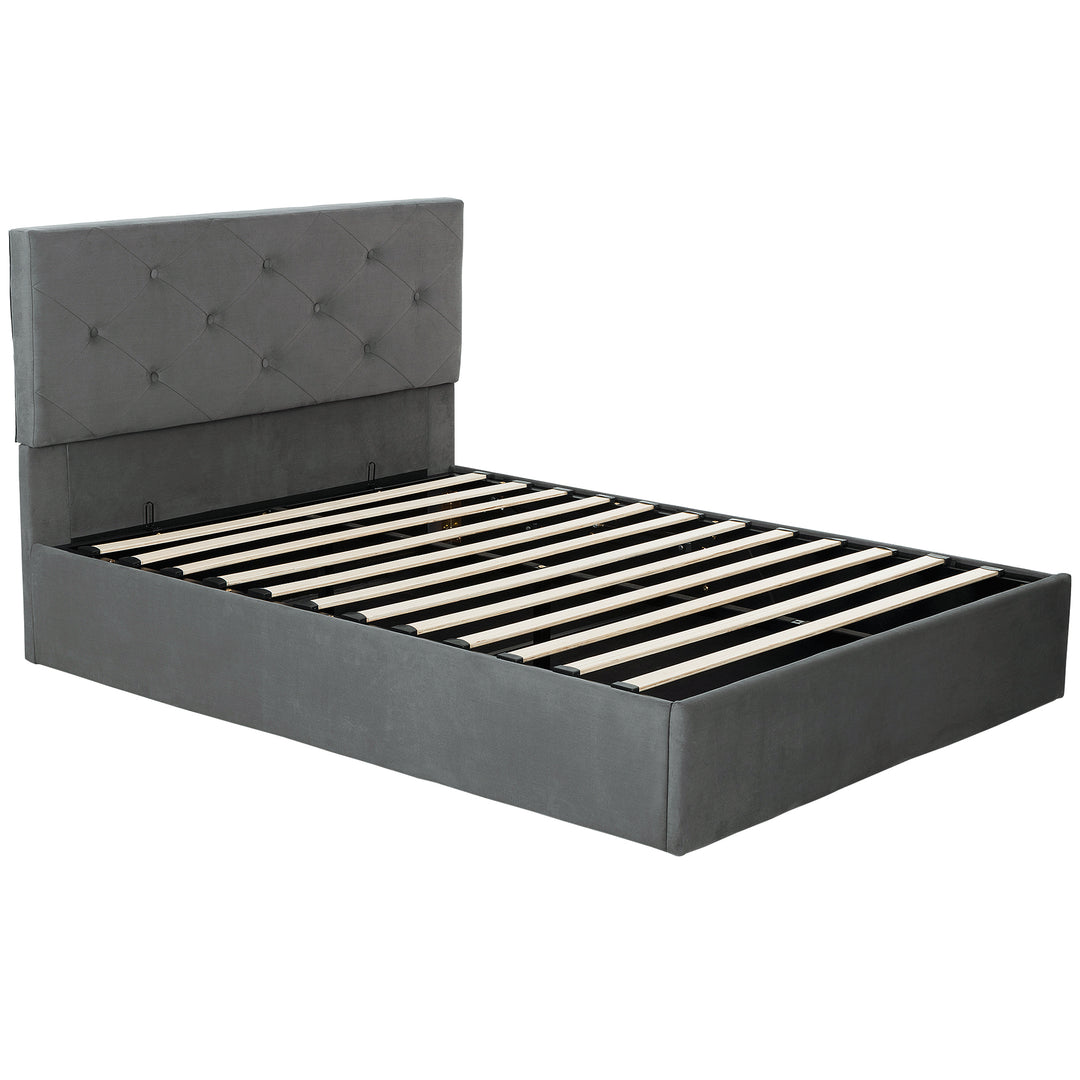 Double Bed Frame Gas End Lift Under Bed Storage Upholstered Platform B