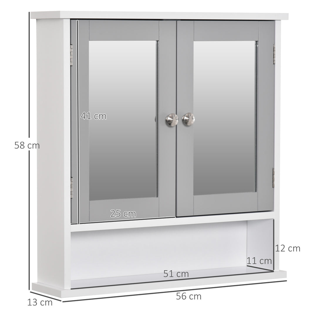 Kleankin Wall Mounted Bathroom Cabinet with Double Mirrored Doors, Storage Organiser and Shelf, Grey | Aosom UK