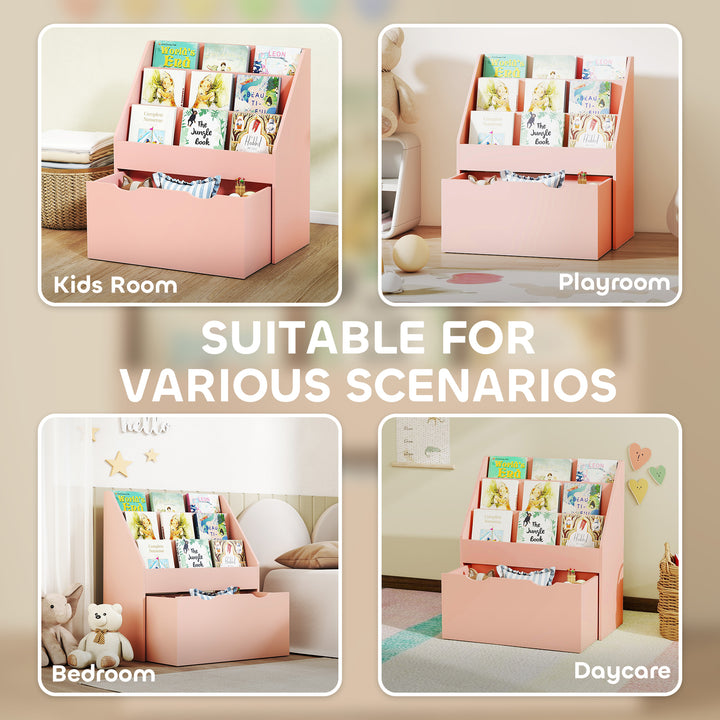 MCL Bookcase for Kids with Shelves, Drawer, Bookcase for Bedroom, Playroom, Pink