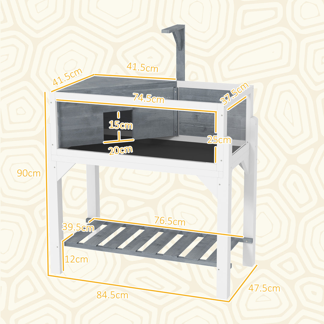 Wooden Tortoise House with Storage Shelf, Clear Observation Windows, Lamp Holder, Openable Top, Built-in Tray, Grey
