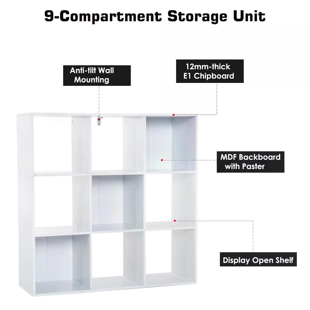 HOMCOM Wooden Cabinet Freestanding Open Cabinet with 9 Cubes, Storage for Bedroom, Living Room, Study, Office, White | Aosom UK