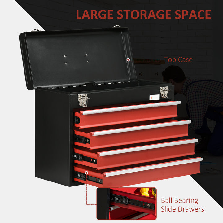 DURHAND Tool Chest, 4 Drawer, Lockable Metal Toolbox with Ball Bearing Runners, Portable, 510mm x 220mm x 395mm | Aosom UK