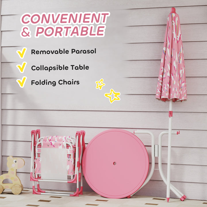 Kids Patio Table and Chair Set, Kids Garden Furniture with Umbrella, 4-Piece Bistro Set for Garden