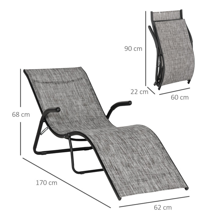 Outsunny Folding Chaise Lounge Chair, Reclining Garden Sun Lounger for Beach, Poolside and Patio, Grey