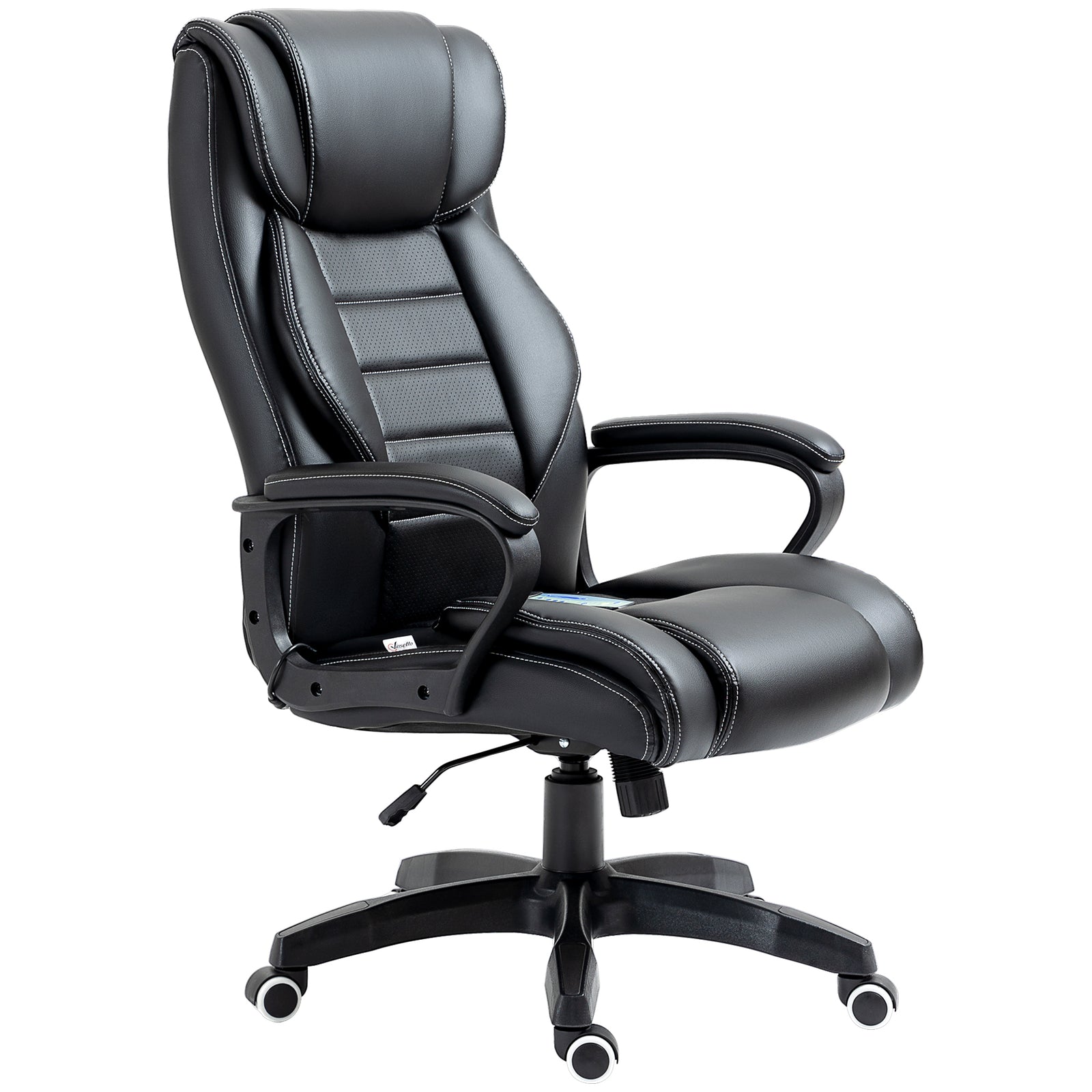 Office Chair with 6-Point Maaage, PU Desk Chair with Padded Seat and Armrest, Computer Chair with Tilt Function for Home, Black