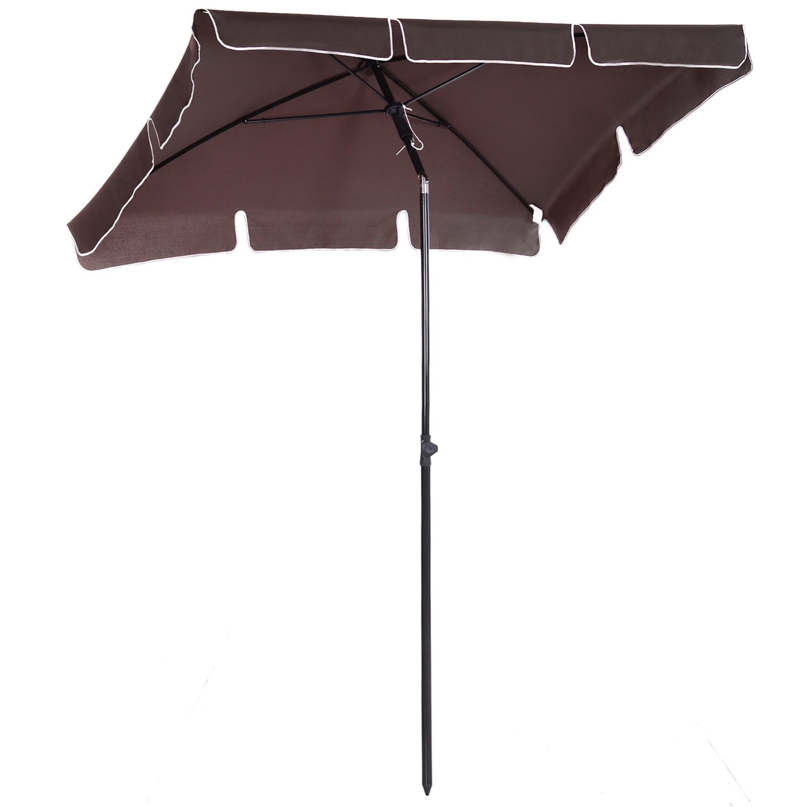 Garden Parasol Umbrella, Outdoor Market Table Umbrella with Ruffles & Aluminium Pole, Rectangular Tilting Parasol Sun Shade Canopy, 2 x 1.3m, Brown