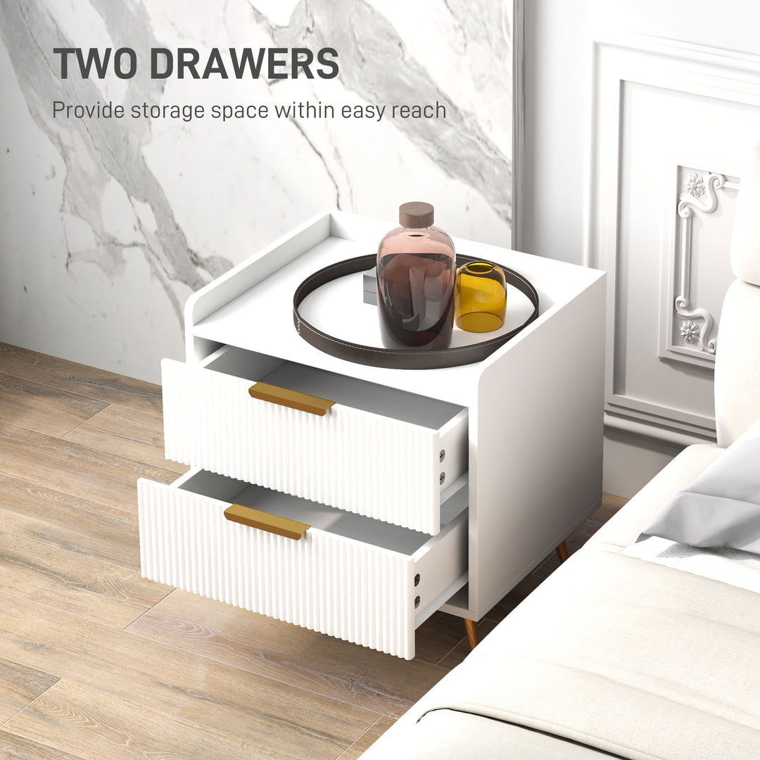 Elegant Two-Drawer Bedside Table Set of 2 - White