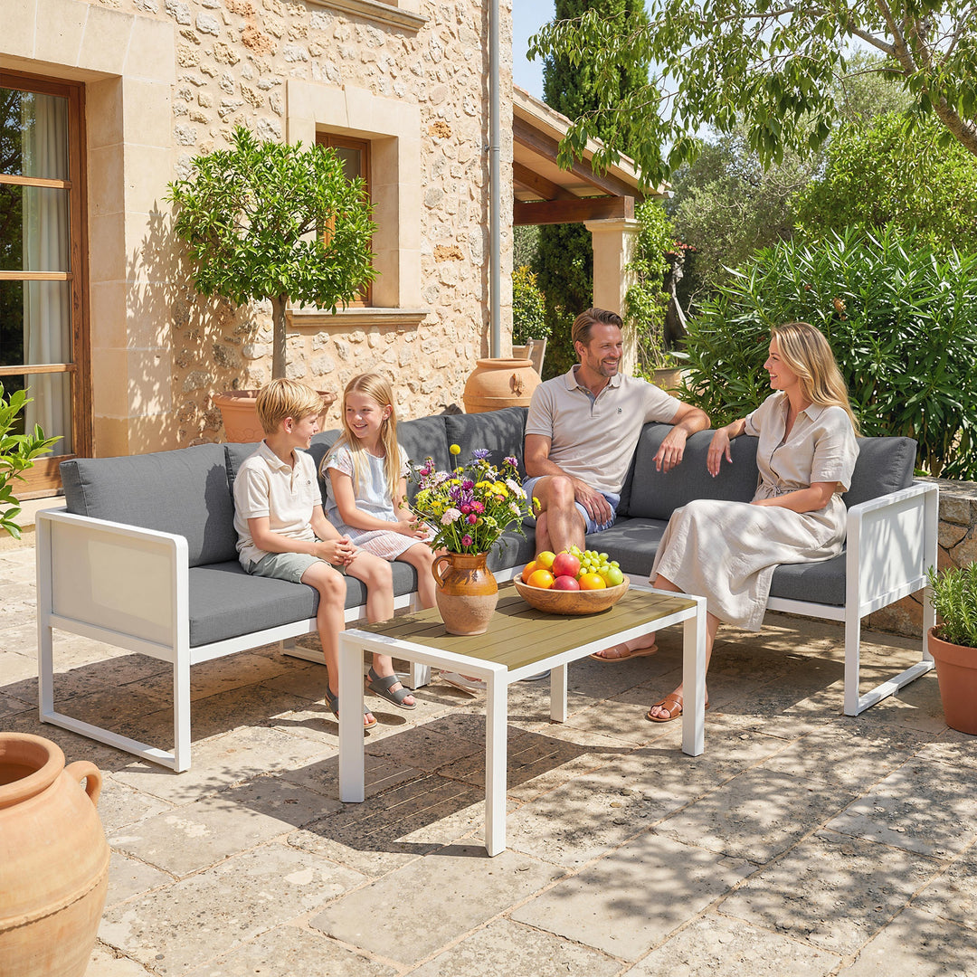 6 Seater Metal Garden Furniture Corner Sofa Set with 3 Loveseats, Faux