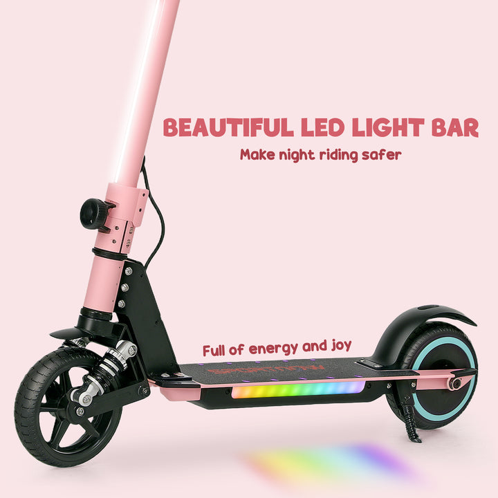 Folding Electric Scooter for Kids Age 6-14 with Dual Brakes, Front Suspension, LED Colourful Lights and Display, 6.8kg Lightweight Aluminium E Scooter, Up to 14 KM/H & 6 KM, Pink