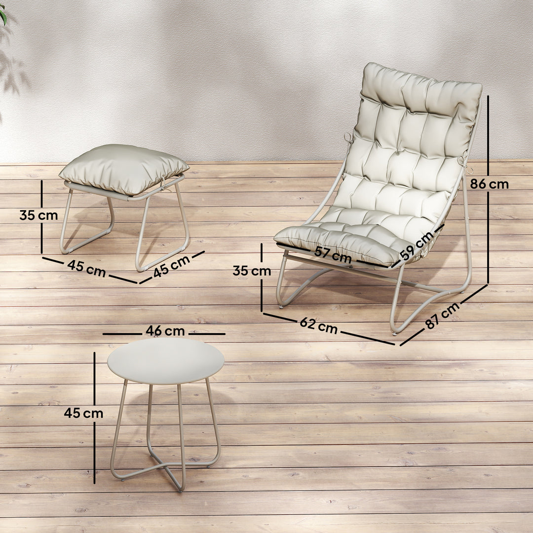 Bistro Set for Garden, 3 Piece Outdoor Table and Chair with Footstool 