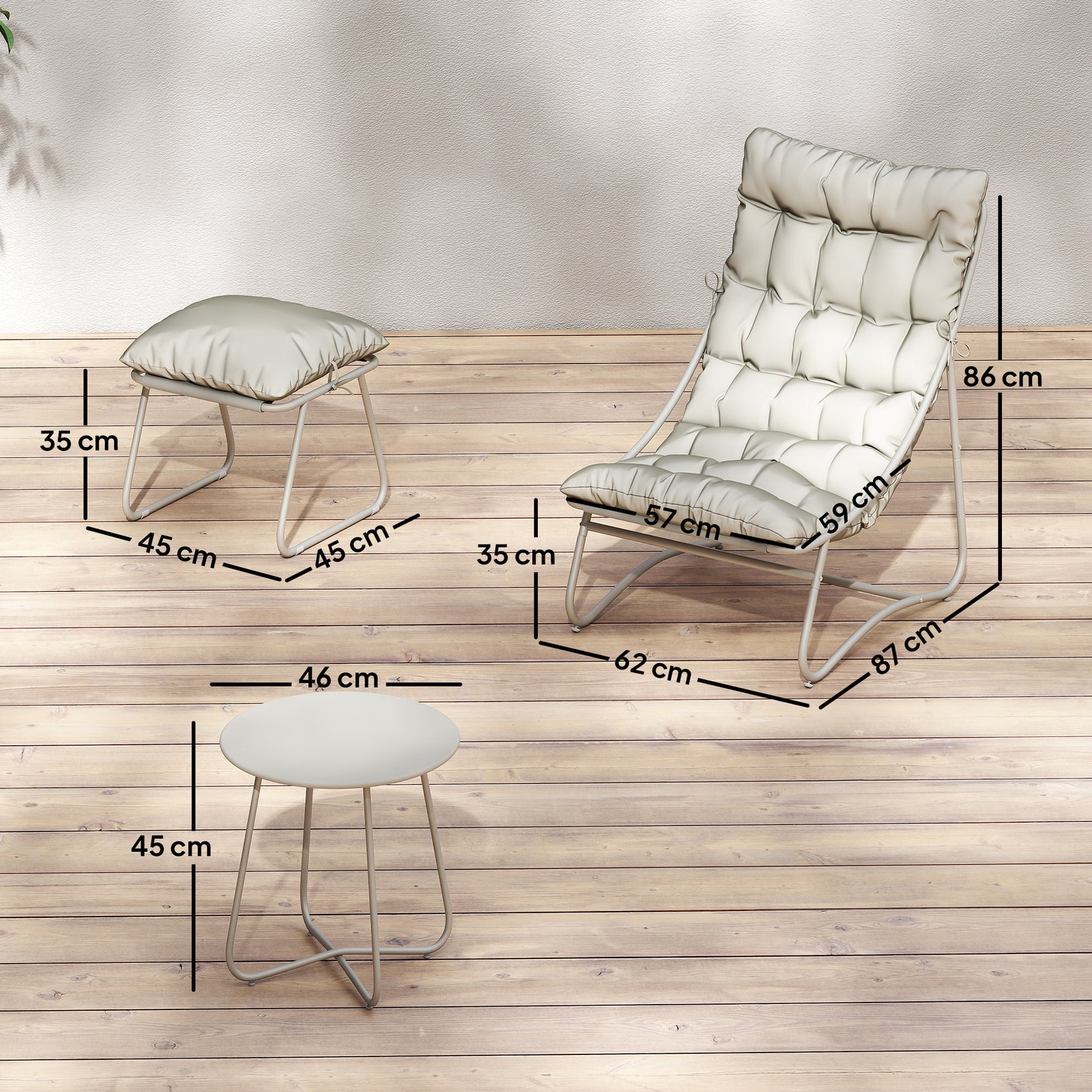 Bistro Set for Garden, 3 Piece Outdoor Table and Chair with Footstool 