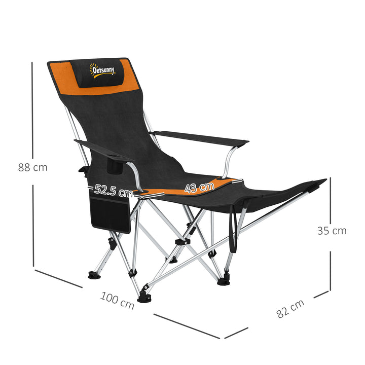 Set of 2 Reclining Folding Camping Chair w/ Detachable Footrest, Storage Bag, Cup Holder & Headrest, Lightweight Portable Camp Chair for Beach, Picnic, Orange and Black