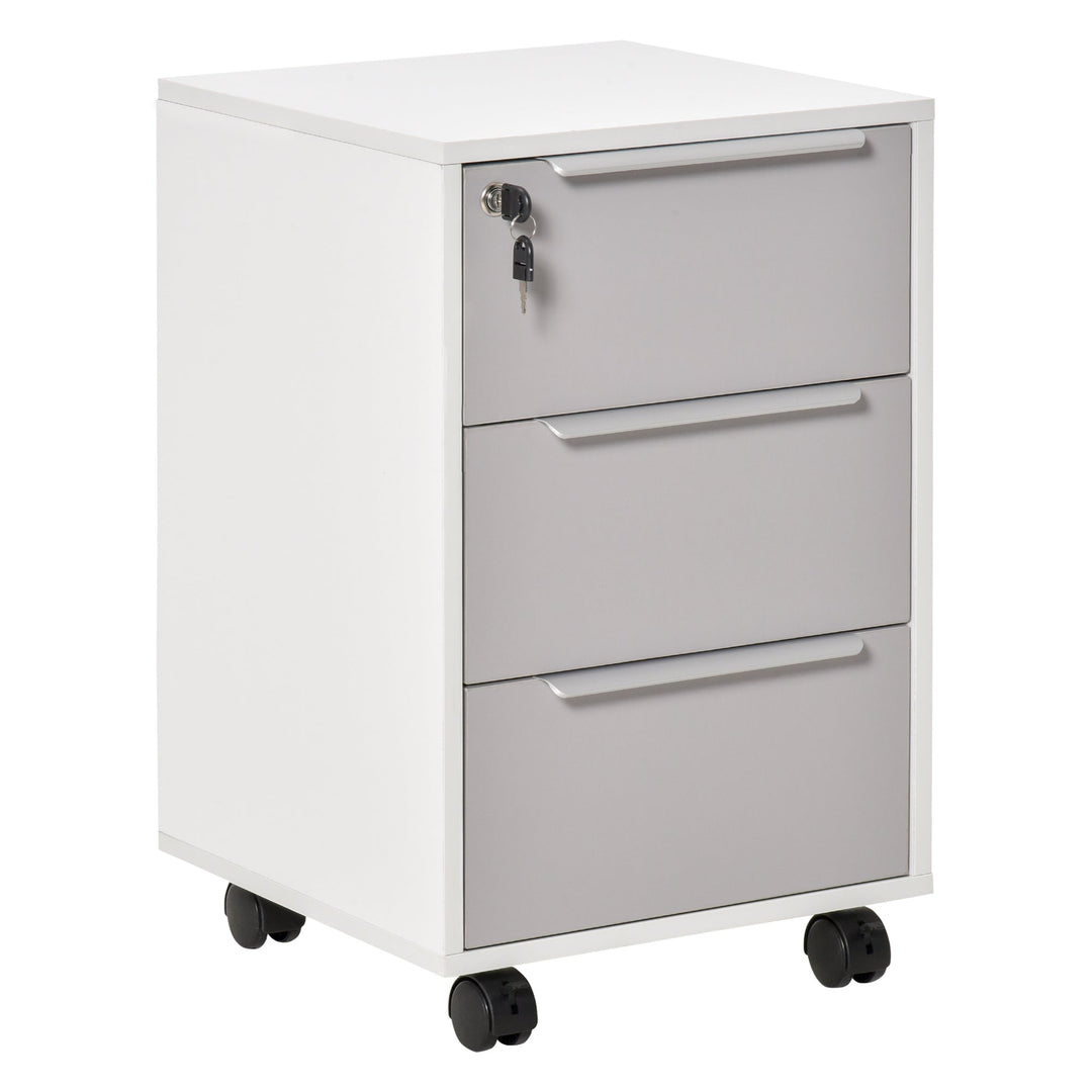 Three-Drawer Locking Filing Cabinet - Grey/White
