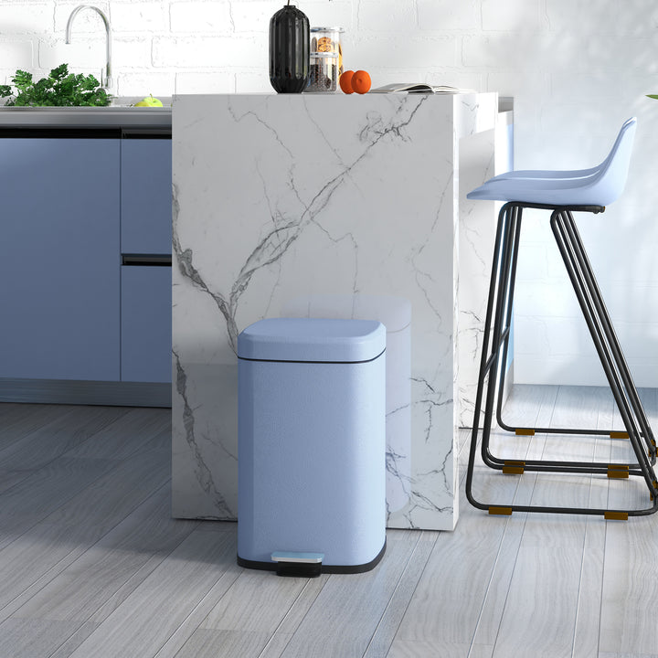 HOMCOM 20 Litre Pedal Bin, Fingerprint Proof Kitchen Bin with Soft-close Lid, Metal Rubbish Bin with Foot Pedal and Removable Inner Bucket, Light Blue