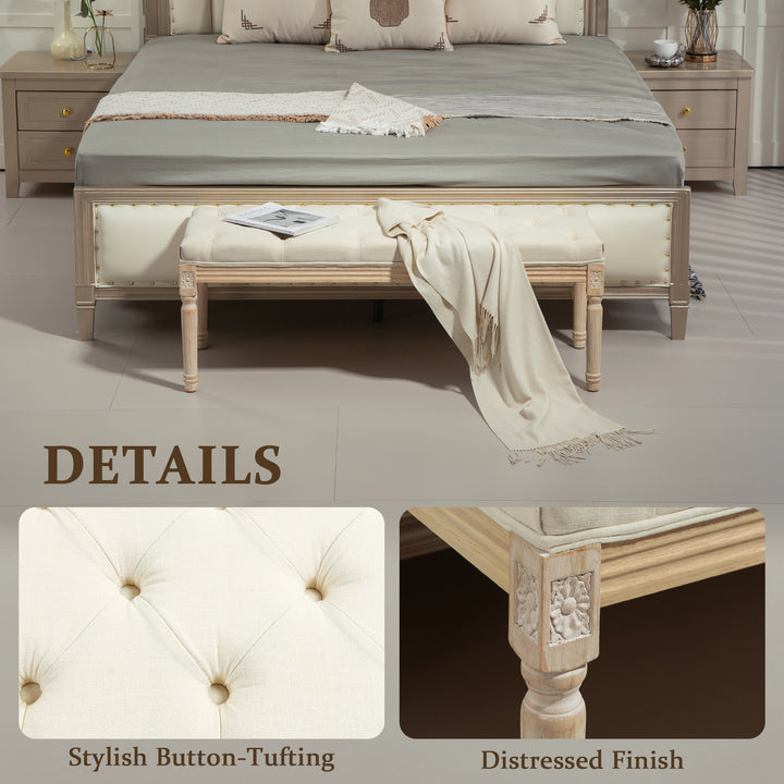 Vintage Wooden Bed End Bench - Cream White - view 4