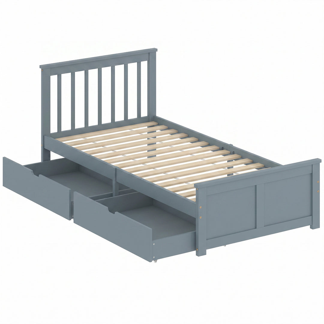 Pine Storage Bed, 3ft Single Solid Wooden Bed Frame with Drawers, Head