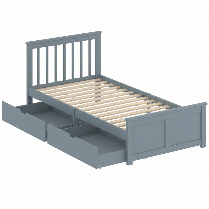 Pine Storage Bed, 3ft Single Solid Wooden Bed Frame with Drawers, Head