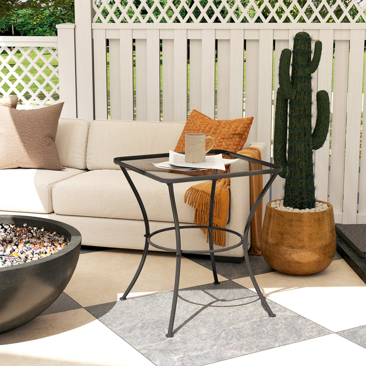 60cm Square Garden Table, Outdoor Metal Bistro Side Desk with Mesh Top, Black
