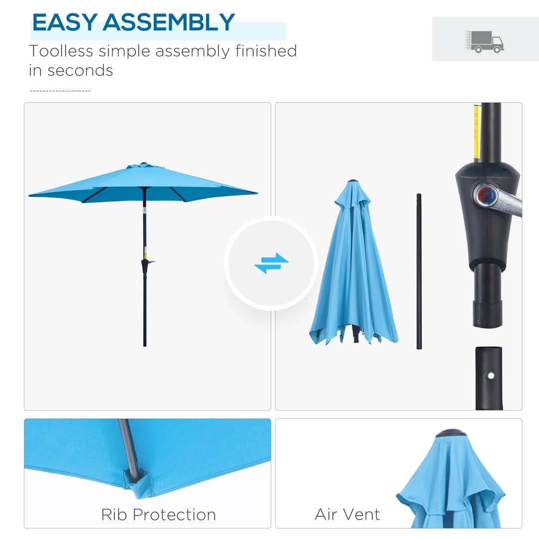2.6M Garden Parasol Umbrella with Tilt and Crank, Outdoor Sun Parasol Sunshade Shelter with Aluminium Frame, Blue