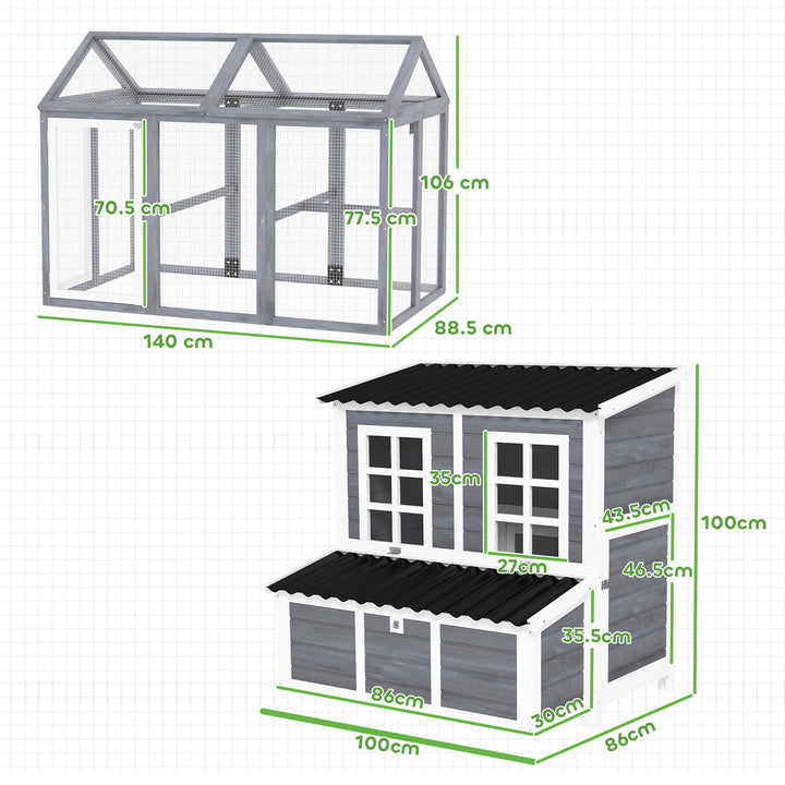 2-Piece Wooden Chicken Coop and Run Set, Poultry Run Cage with Nesting Box, Slide-Out Tray, Roof, Perch