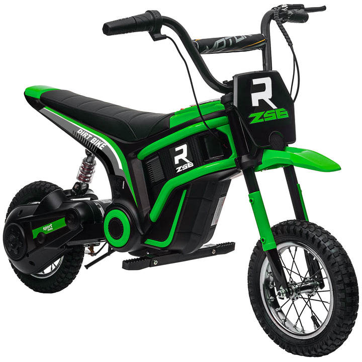 HOMCOM 24V Electric Motorbike, Dirt Bike with Twist Grip Throttle, Music Horn, 12" Pneumatic Tyres, 16 Km/h Max. Speed, Green