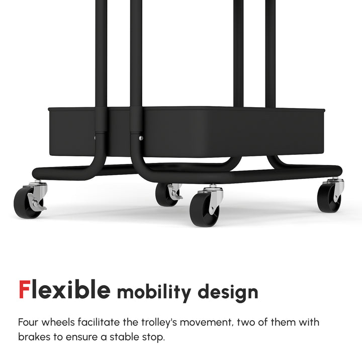 Three-Tier Home Trolley, with Handle and Wheels - Black