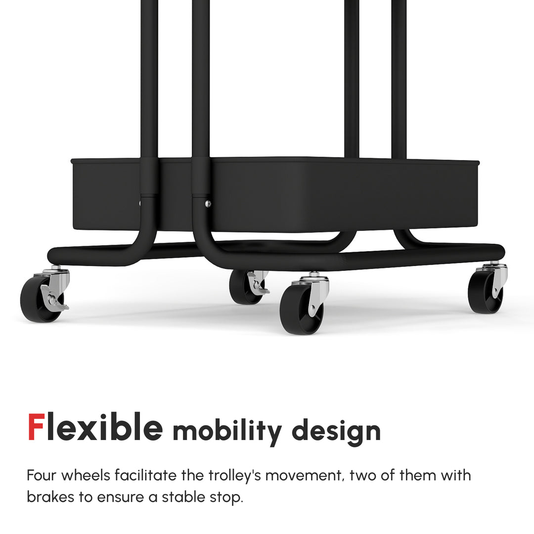 MCL Three-Tier Home Trolley, with Handle and Wheels - Black