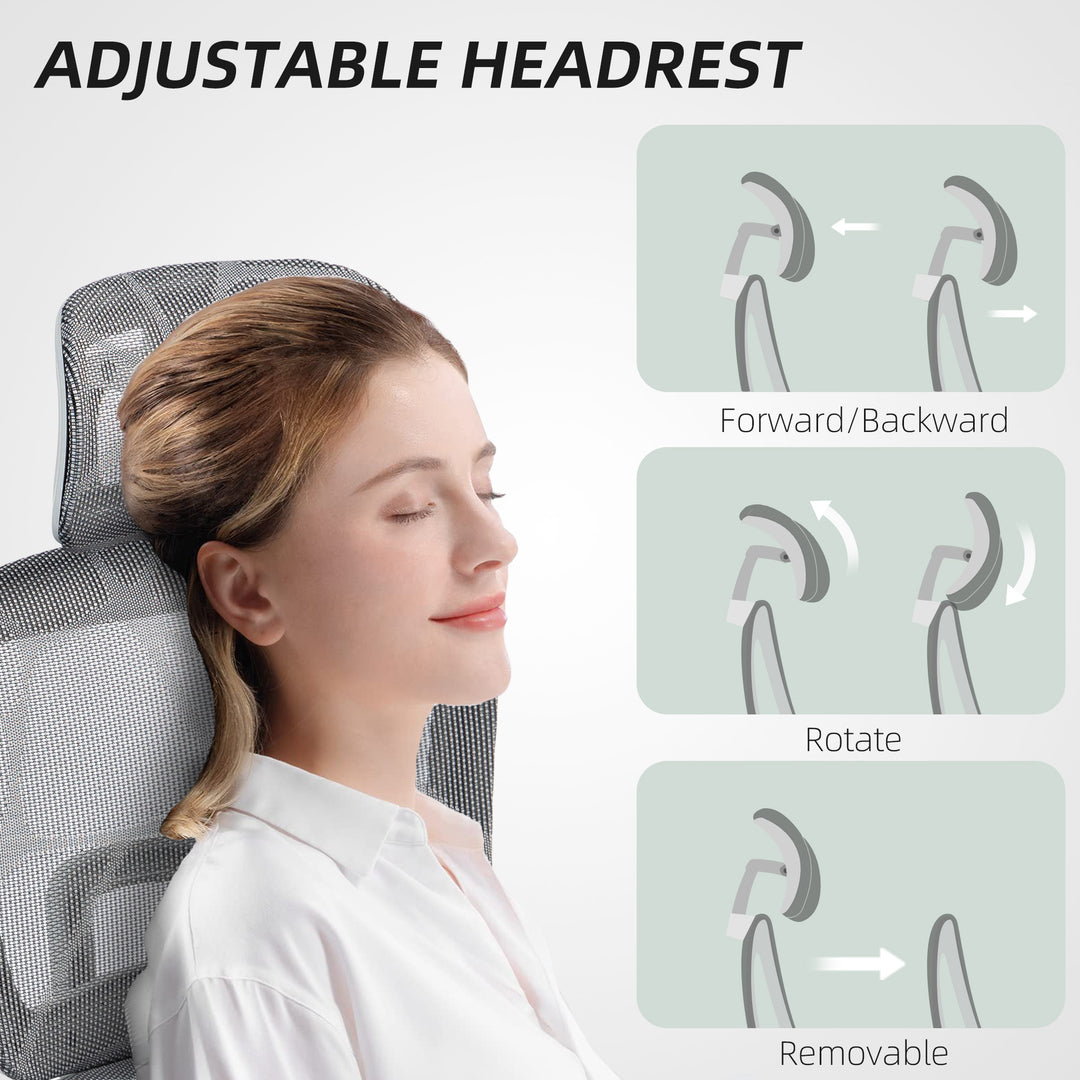 HOMCOM Multi-Adjustable Mesh Office Chair - Grey and White