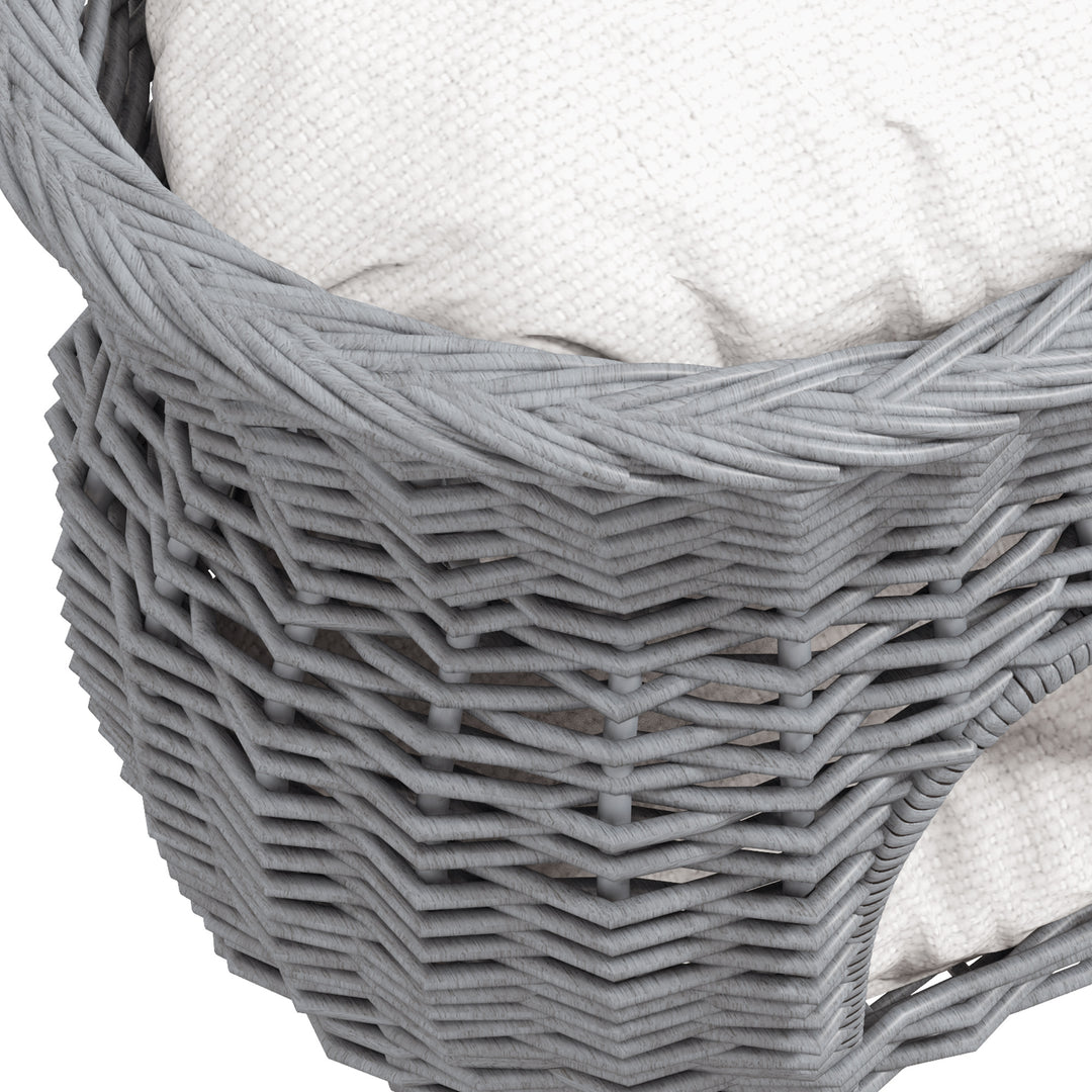 2-Tier Wicker Cat House Elevated Pet Bed Basket Willow Kitten Tower Pet Den. with Washable Cushions 56x37x40cm Grey