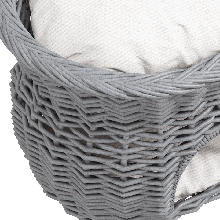 2-Tier Wicker Cat House Elevated Pet Bed Basket Willow Kitten Tower Pet Den. with Washable Cushions 56x37x40cm Grey