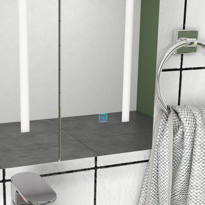 Bathroom Mirror Cabinet with Light, Bathroom Storage Cupboard with USB Charge, Adjustable Shelf, 90x15x70cm, White