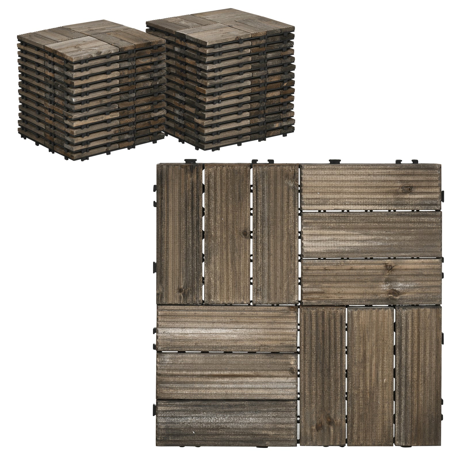 27 Pcs Wooden Interlocking Decking Tiles, Outdoor Flooring Tiles for Patio, Balcony, Terrace, Hot Tub, 30 x 30 cm per Piece, 2.5㎡ per Pack, Charcoal Grey
