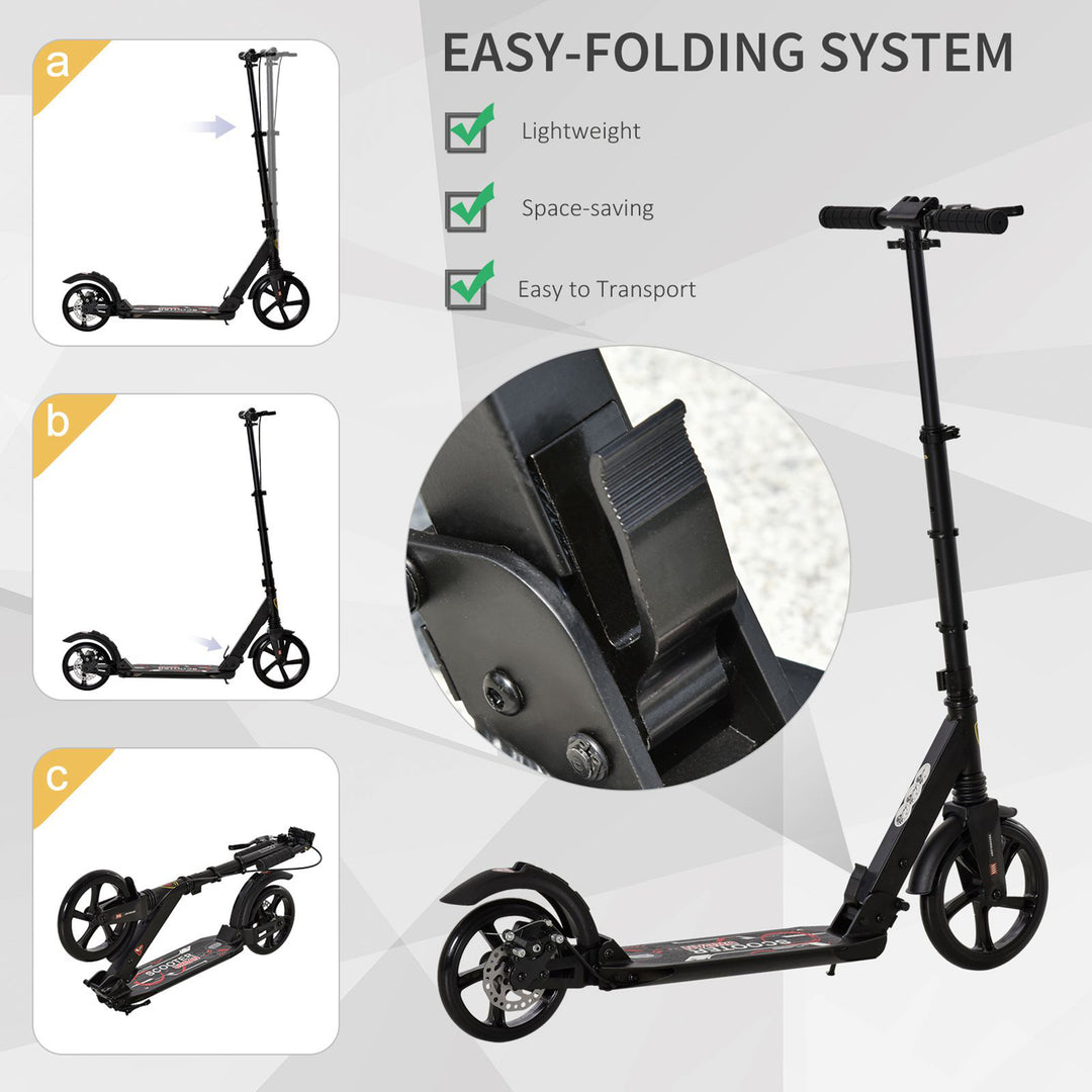 Kick Scooter, Folding 2 Wheel Scooter for 14+ Teens Adults, with Dual Brake System, Dual Suspension, 230mm Big Wheels, 3 Adjustable Handlebar, up to 100KG, Black