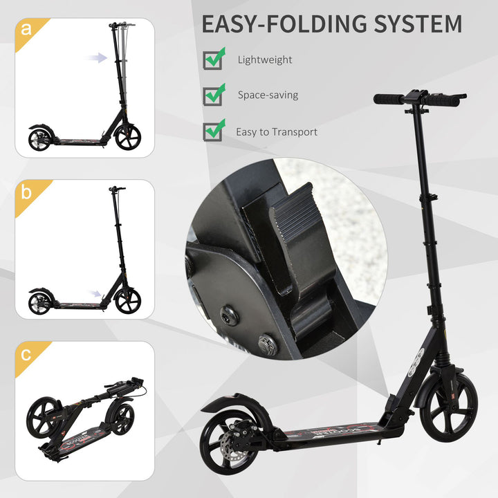 Kick Scooter, Folding 2 Wheel Scooter for 14+ Teens Adults, with Dual Brake System, Dual Suspension, 230mm Big Wheels, 3 Adjustable Handlebar, up to 100KG, Black