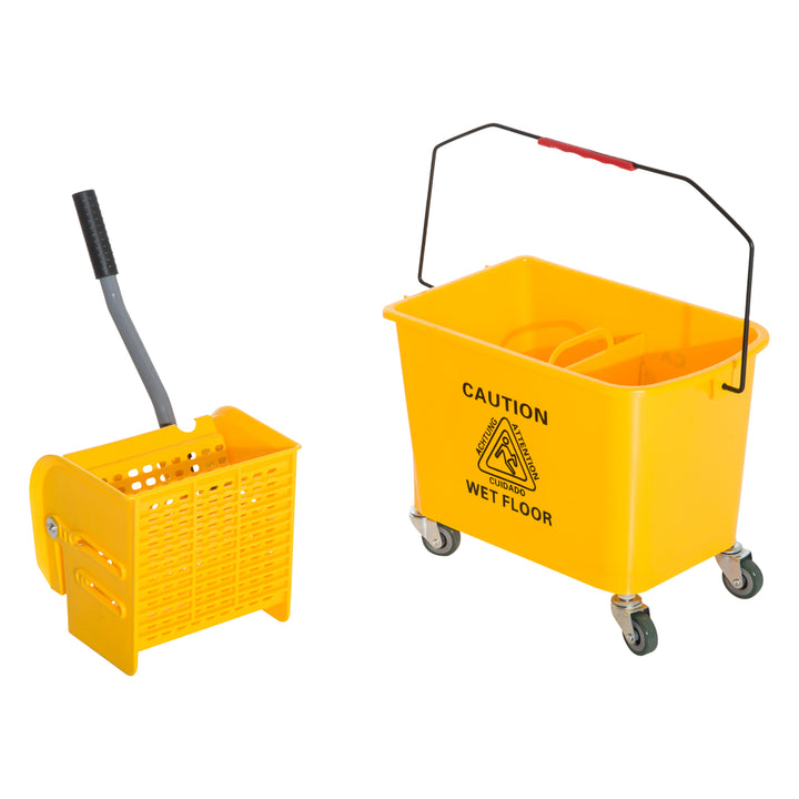 20L Mop Bucket on Wheels, with Water Separation Panel - Yellow