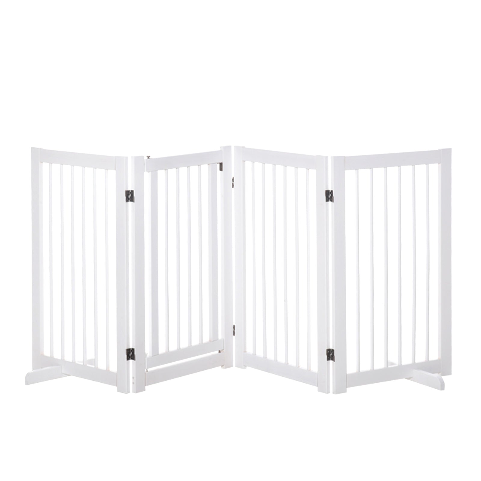 Freestanding Pet Gate 4 Panels Wooden Dog Safety Fence Foldable with Support Feet for Doorway Stairs 91cm Tall White