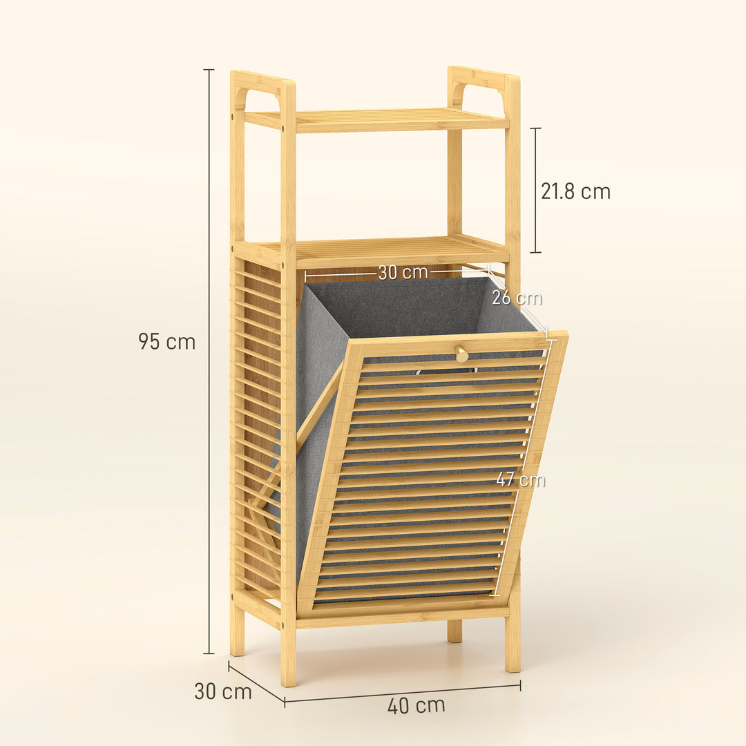 HOMCOM Bamboo Laundry Cabinet with Slatted Door, Bathroom Cabinet with Tilt-Out Hamper and Removable Liner Bag, 40 x 30D x 95 cm, Natural Wood Finish