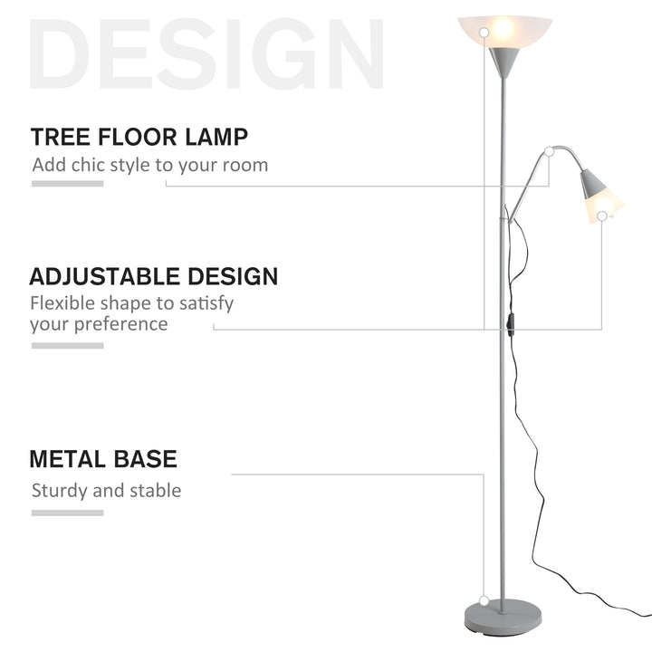 HOMCOM Modern Floor Reading Lamp 2 Adjustable Heads Light Steel Base Living Room Bedroom Office, 179.5cm | Aosom UK