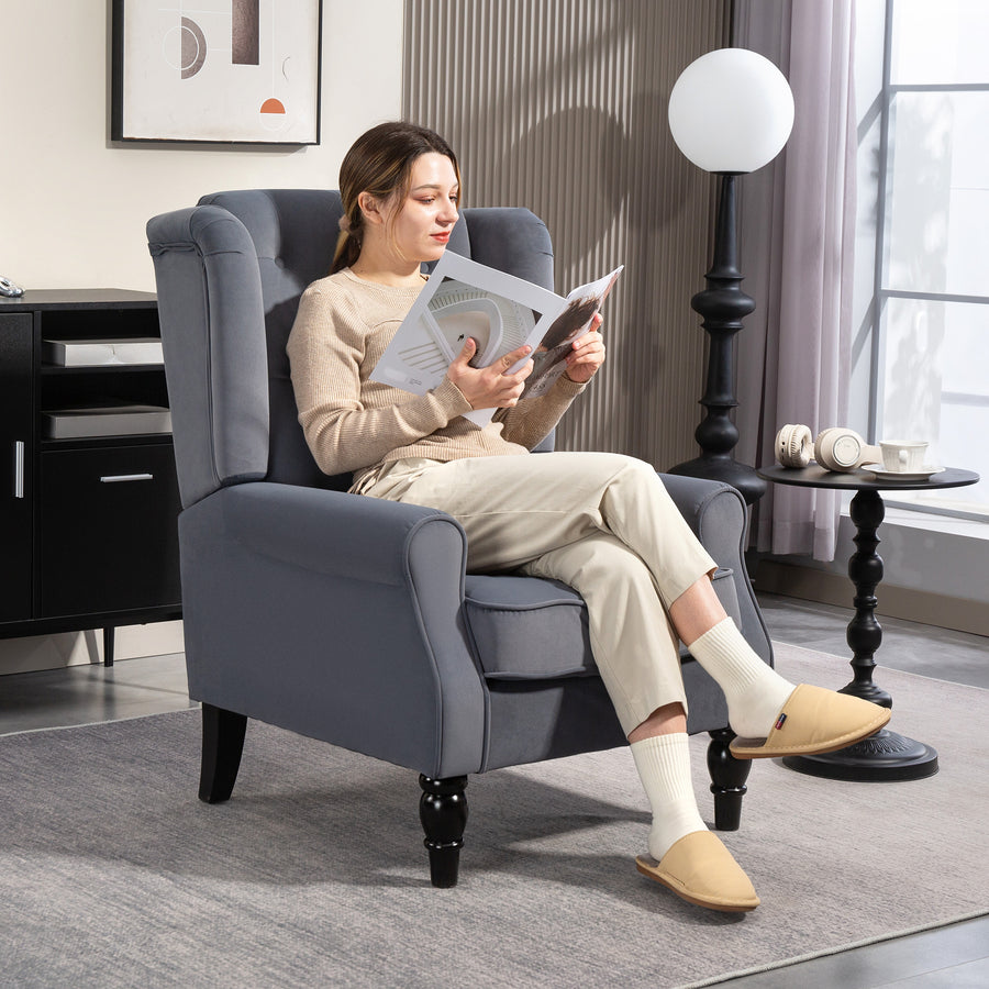 Wingback Accent Chair, Retro Upholstered Button Tufted Occasional Chair for Living Room and Bedroom, Grey