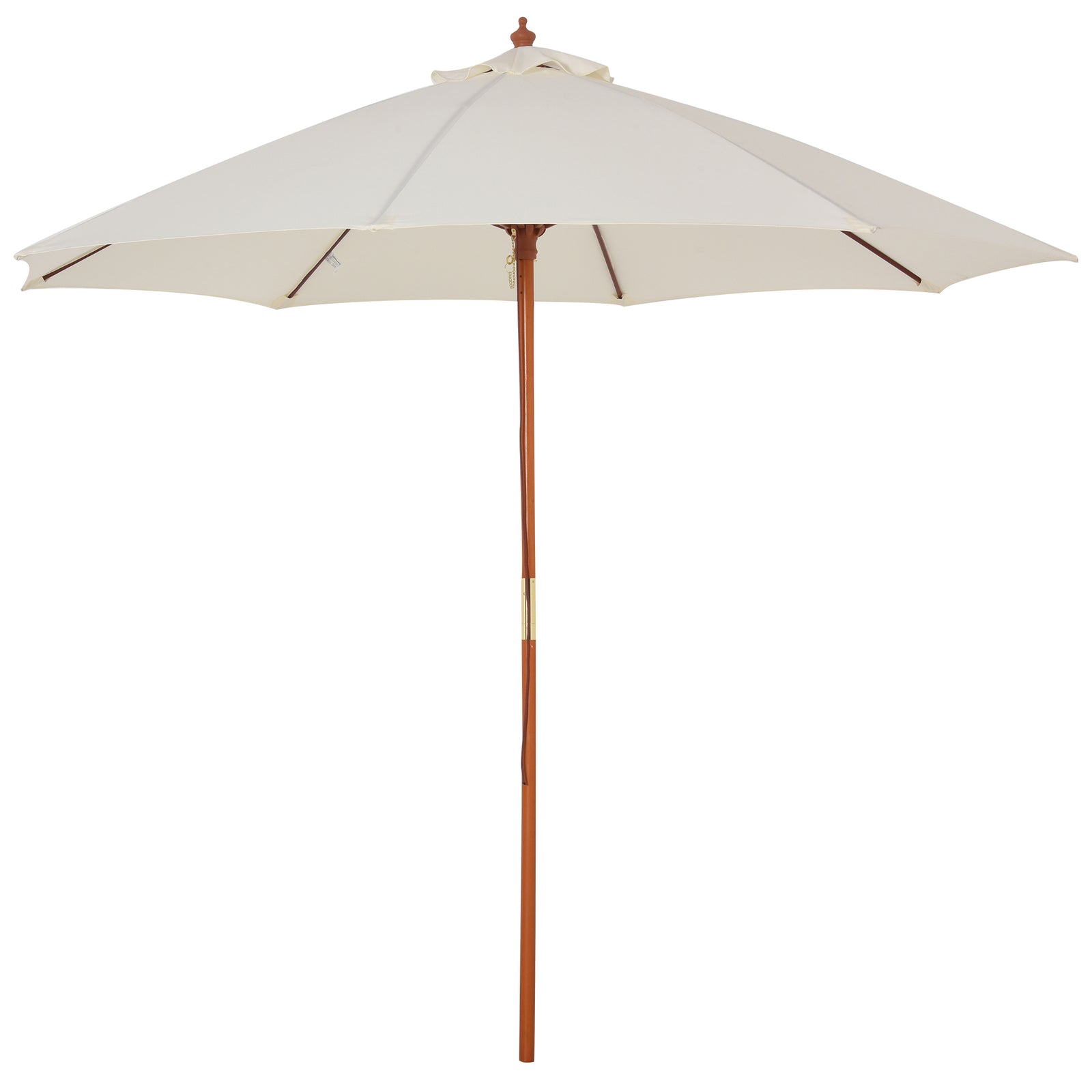 2.5m Garden Parasol Umbrella, Outdoor Market Table Umbrella with Wooden Pole & 8 Fibre Glass Ribs, Round Sun Shade Canopy, Off-White