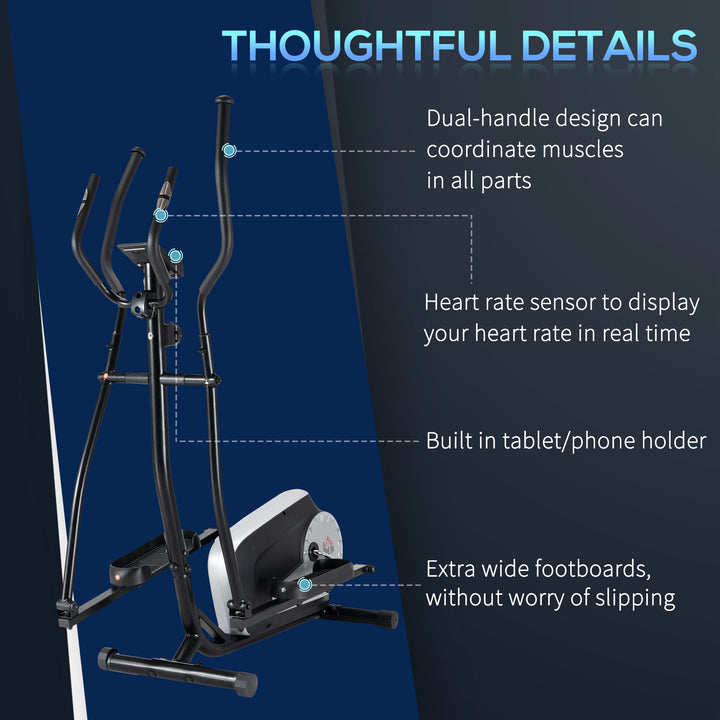 Elliptical Cross Trainer, Home Cardio Workout Machine with Eight Level Magnetic Resistance, LCD Monitor, Heart Rate Sensor, Two Wheels
