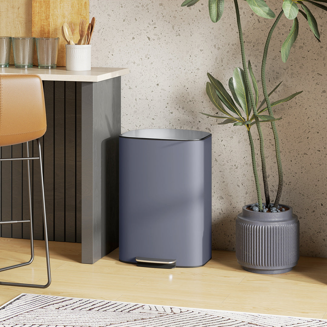 MCL 50L Kitchen Bin with Soft-Close Lid and Stay-Open Function, Stainless Steel Pedal Bin with Removable Inner Bucket, Carry Handle for Kitchen, Office, Home, Grey