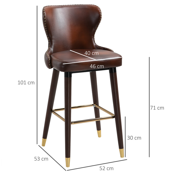 HOMCOM Bar Chair Set of 2, PU Leather Vintage Counter-Height Bar Stool, Luxury European Style Kitchen Stools with Back, Brown | Aosom UK