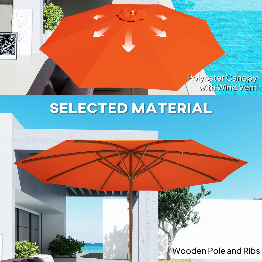 3m Wood Pole Parasol Umbrella - Orange