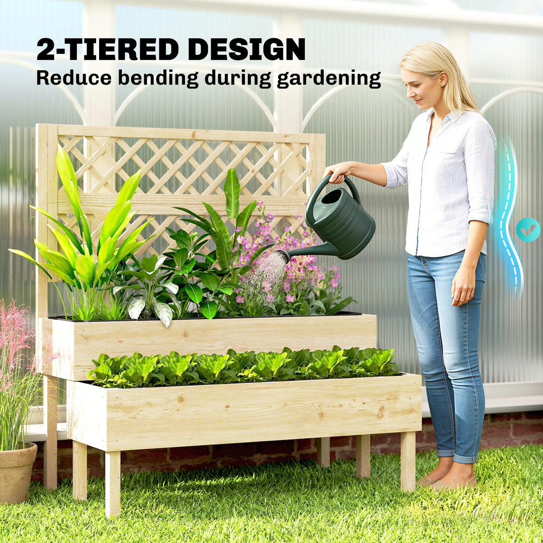 Raised Garden Bed 2-Tier Stepped Design Planter Box with Trellis for C